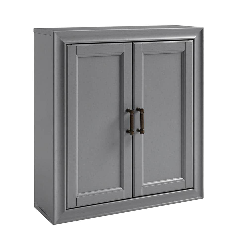 Tara Vintage Gray Pine Wood Wall Cabinet with Antique Bronze Hardware