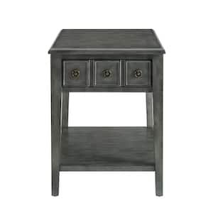 Strand Grey Rectangular Side Table with Bronze Drawer Pulls and Shelf