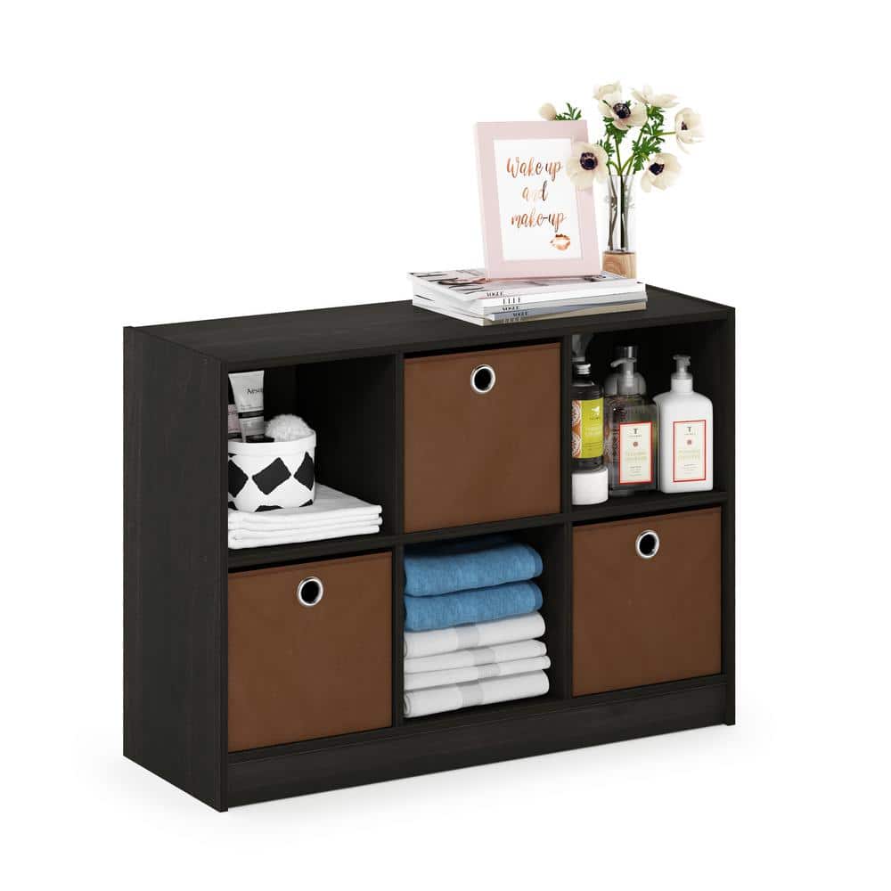 Espresso Brown Wood 34" Bookcase Storage with Bins