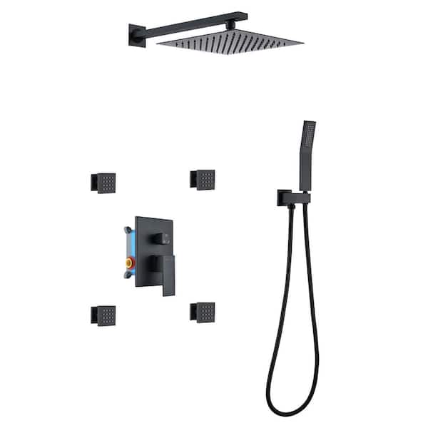 YASINU Single-Handle 1-Spray Rain Square Shower Faucet with Body Jet Handheld Shower In Matte Black (Valve Included)
