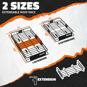 260 lbs. Capacity Extendable Roof Rack Rooftop Cargo Carrier with Net and Ratchet Straps, Extends from 43-64 in. Long