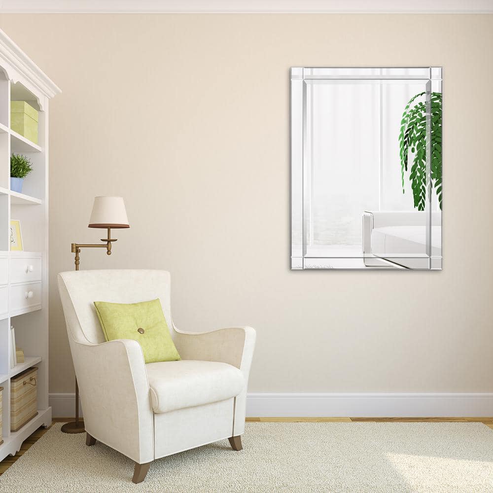 Elegant Full-Length 30" x 40" Rectangular Beveled Wall Mirror with Solid Wood Frame