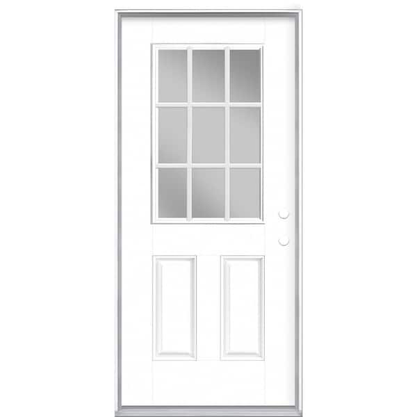 Masonite 36 in. x 80 in. 9 Lite Pure White Left Hand Inswing Painted Smooth Fiberglass Prehung Front Exterior Door, Vinyl Frame