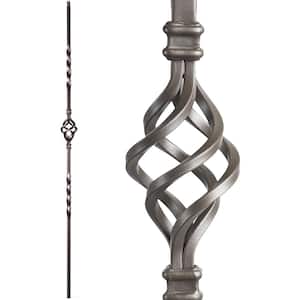 Twist and Basket 44 in. x 0.5 in. Ash Grey Single Basket Hollow Wrought Iron Baluster