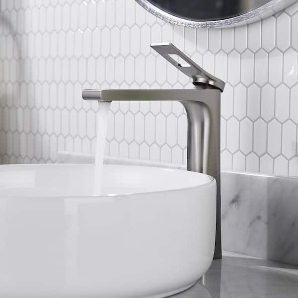 Single Handle Single Hole Bathroom Faucet with Supply Lines and Spot Resistant in Brushed Nickel