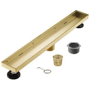 32 in. Linear Stainless Steel Shower Drain with Tile Insert with Zirconium Gold Plating