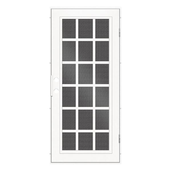 Unique Home Designs 30 in. x 80 in. Classic French White Left-Hand Surface Mount Aluminum Security Door with Black Perforated Screen