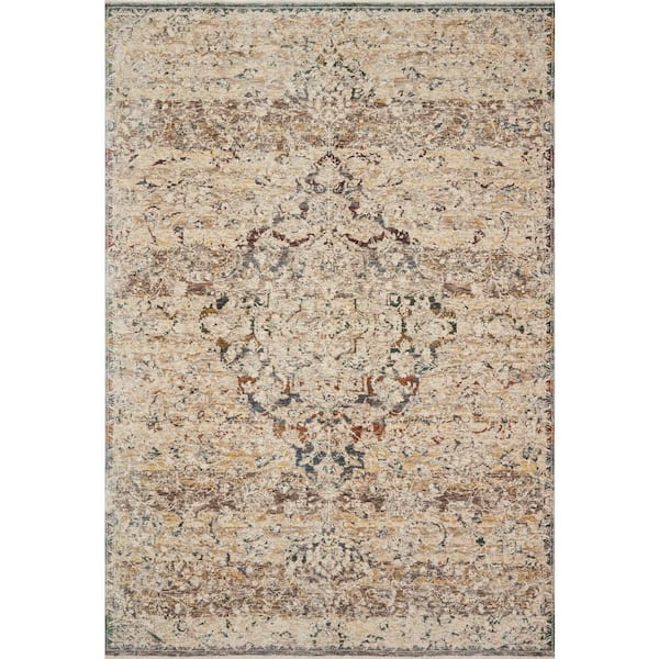 LOLOI II Lourdes Ivory/Multi 2 ft. 3 in. x 3 ft. 10 in. Distressed Oriental Area Rug