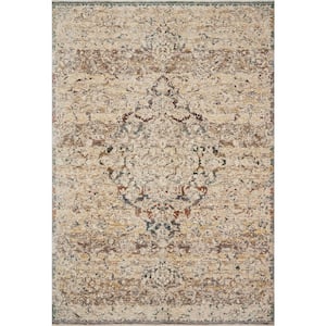 Lourdes Ivory/Multi 2 ft. 8 in. x 2 ft. 8 in. Round Distressed Oriental Area Rug