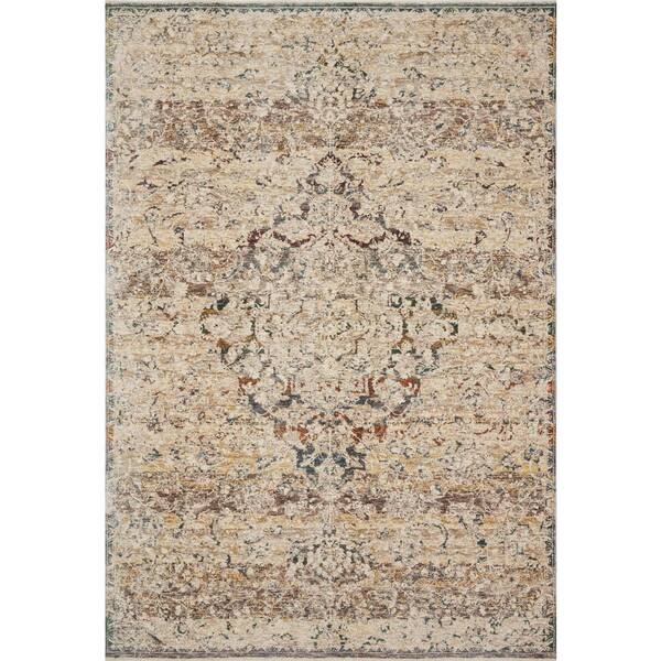 LOLOI II Lourdes Ivory/Multi 2 ft. 7 in. x 10 ft. Distressed Oriental Runner Area Rug