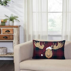 Cumberland Red Black Plaid 14 in. x 22 in. Holiday Moose Throw Pillow