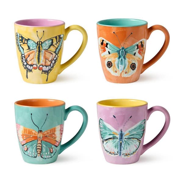 Certified International Butterflies 16 fl. oz. Multi-Colored Ceramic Mugs  (Set of 4) 34716SET4