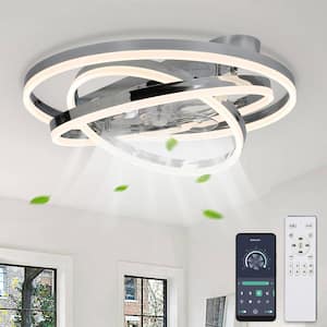 Becca 24 in. DIY Shade LED Indoor Chrome Smart Ceiling Fan with Remote, Modern Flush Mount Ceiling Fan with Lights
