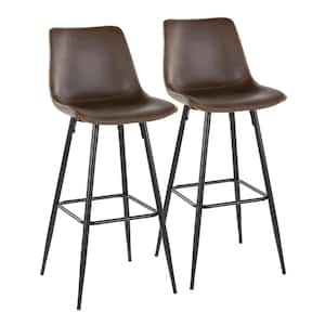 Durango 29.5 in. Espresso Faux Leather and Black Metal Fixed-Height Bar Stool with Square Footrest (Set of 2)