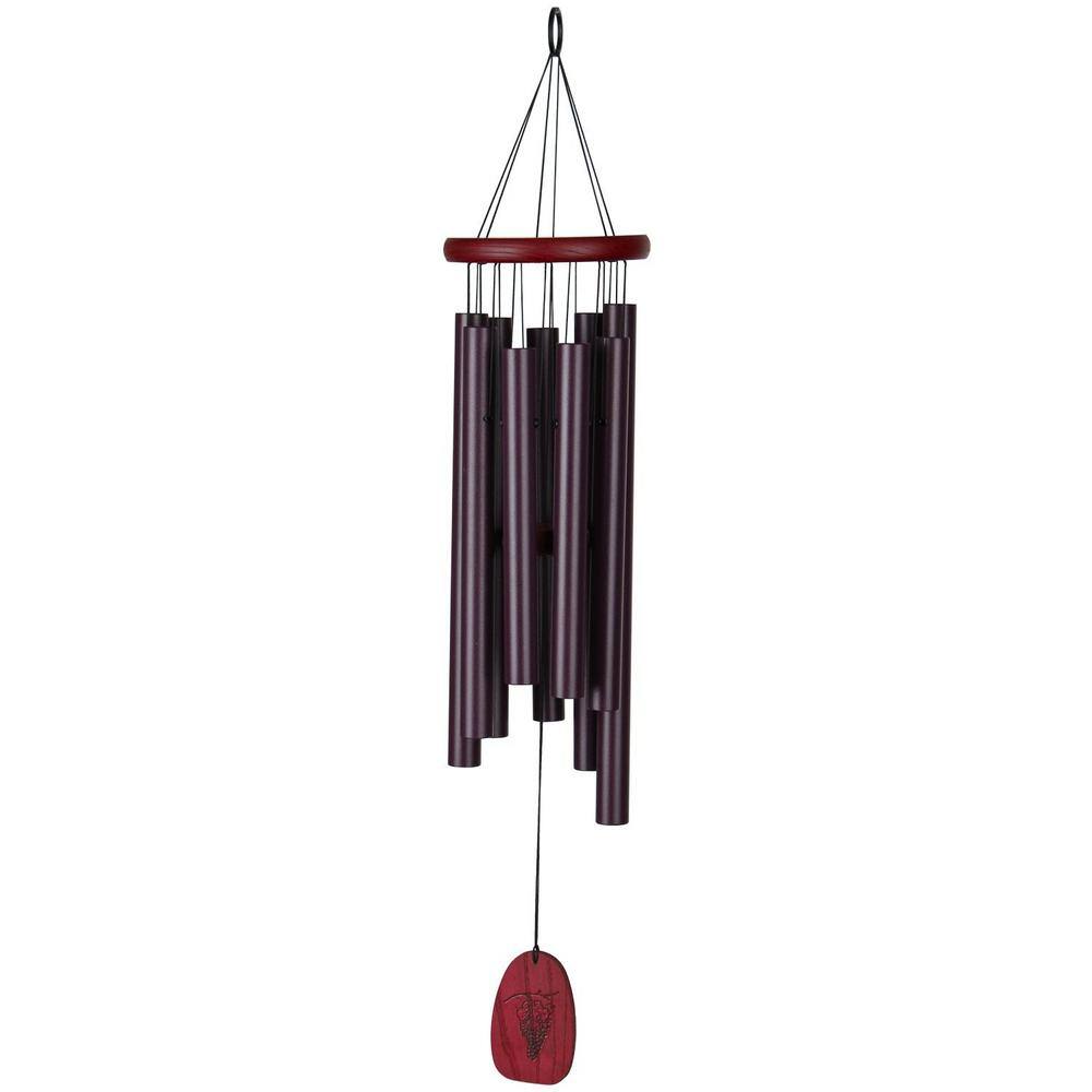 27" Burgundy and Purple Metal Wind Chime with Wooden Accents