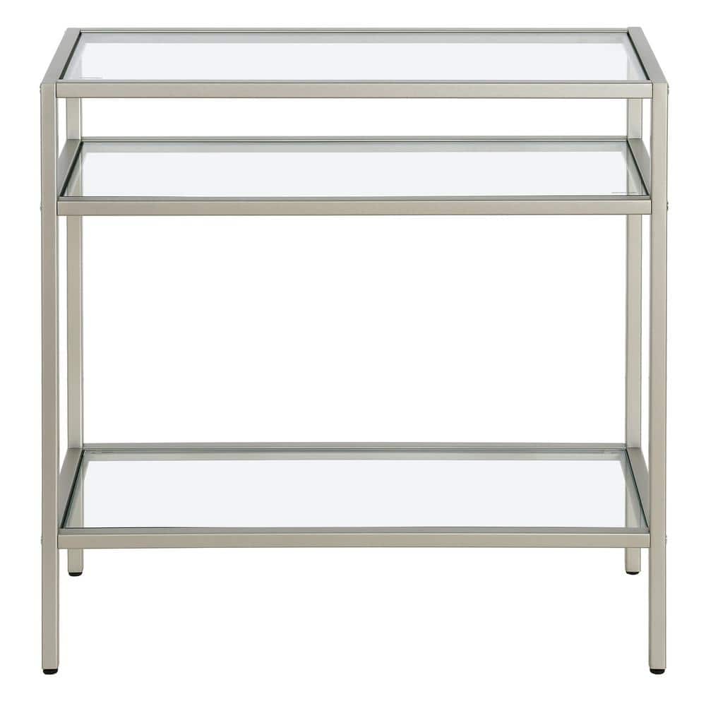 Satin Nickel Rectangular Metal and Glass Side Table