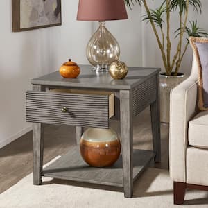 28 in. Antique Grey Finish Grey Fiber Cement Table With Self