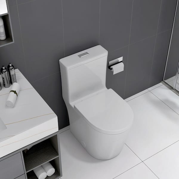 grossag 12 inch 1-piece 1.1/1.6 GPF Dual Flush Elongated Toilet in Black with Wax Rings, Slow-Close, Seat Included