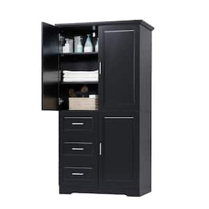 32.6 in. W x 19.6 in. D x 62.2 in. H Black Linen Cabinet with Three Drawers