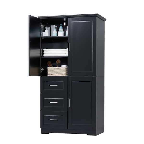 Xzkai 32.6 in. W x 19.6 in. D x 62.2 in. H Black Linen Cabinet with Three Drawers