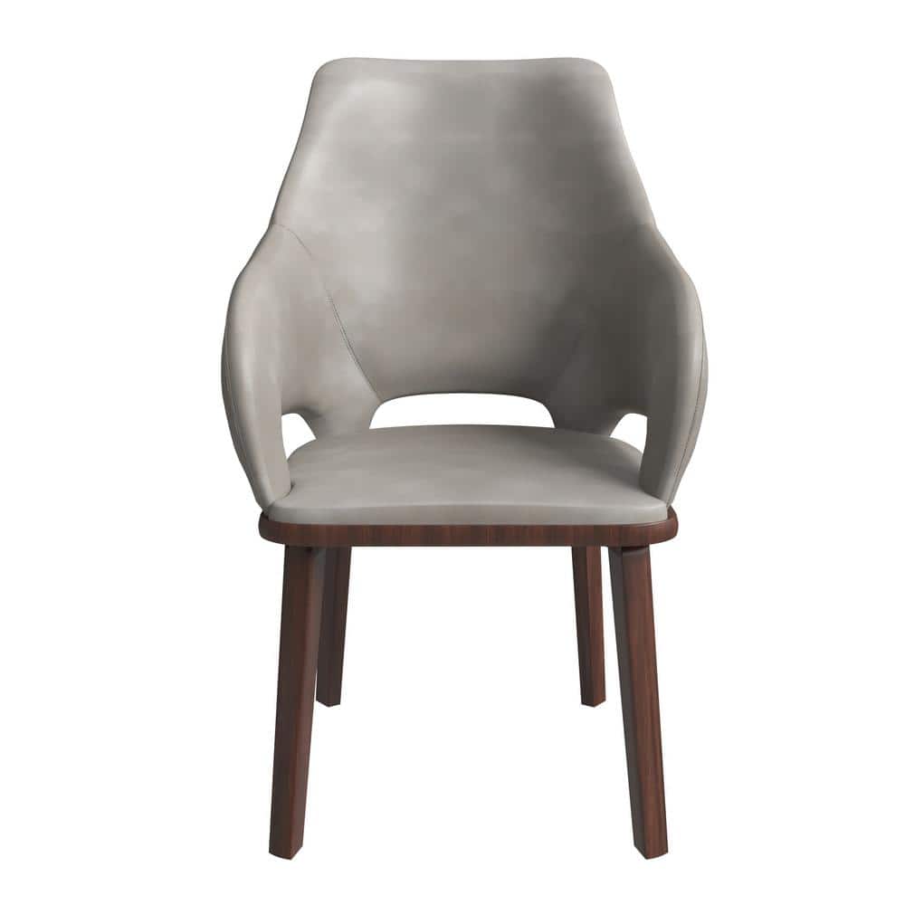 Gray Faux Leather Arm Chair with Rubberwood Legs