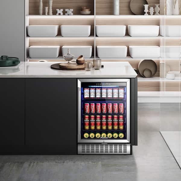 Aaobosi 24 in. (12 oz.) 180-Cans Single Zone Built-In/Freestanding Beverage Cooler with Child Lock in Stainless Steel