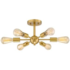 RRTYO Highlandville 23.62 in. 6-Light Brass Sputnik Semi Flush Mount ...