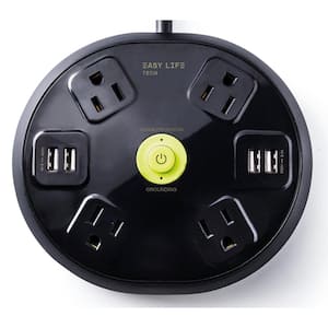 6 ft. 4-Outlet, 4-USB, Round Hub Surge Protector - Black