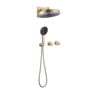 Luxury 2-Spray Dual Wall Mount Shower Head and Handheld Shower Head 6 GPM in Brushed Gold