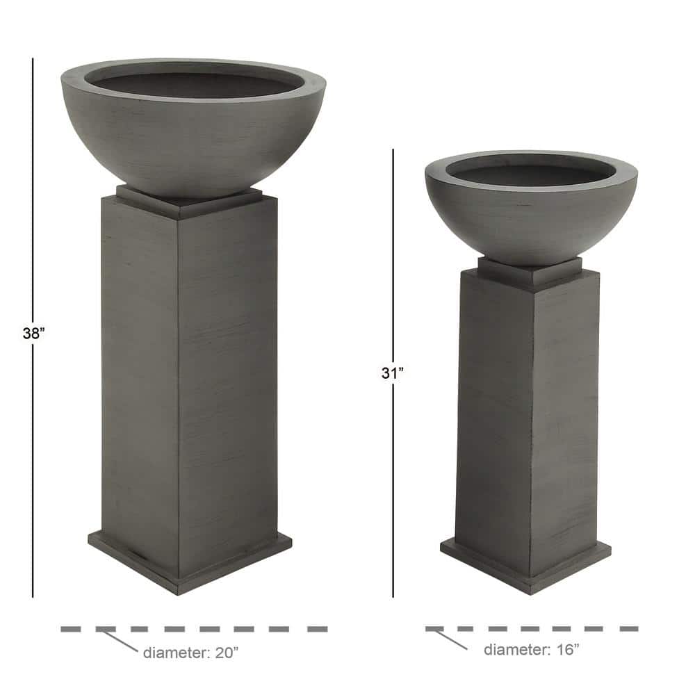 Extra Large Gray Metal Pedestal Planter Set for Indoor/Outdoor Use