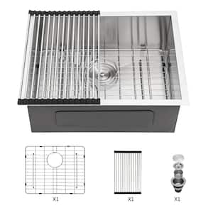 Brushed Nickel Stainless Steel 21 in. 18 Gauge Single Bowl Undermount Kitchen Sink with Bottom Rinse Grid
