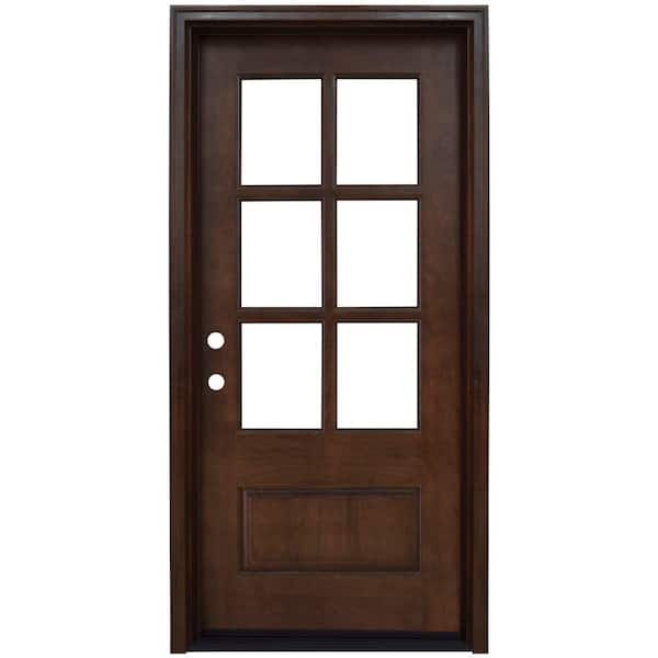 Steves & Sons 36 in. x 80 in. Savannah Right-Hand 6 Lite Clear Stained Mahogany Wood Prehung Front Door