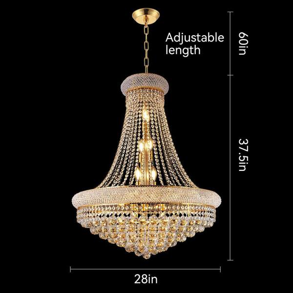 Jushua Luxury 28 in. 15-Light Gold Crystal Chandelier Lighting