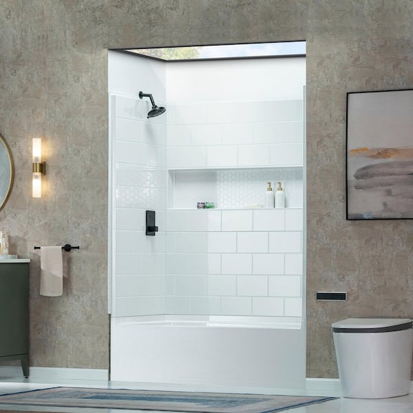 60 in. L x 32 in. W x 64 in. Alcove Bathtub and Shower Stall Combo Kit with Left Hand Drain in White