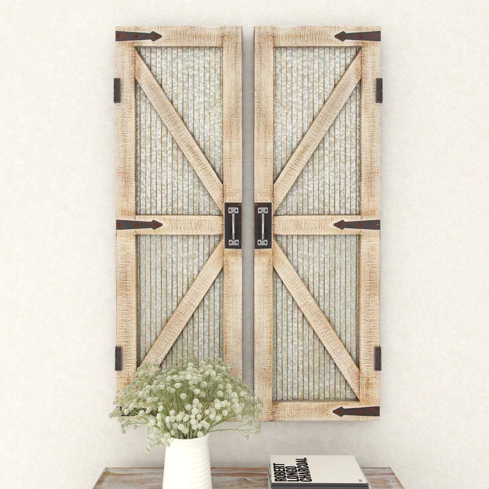 Rustic Silver Metal Barn Door Wall Decor Set - Farmhouse Style