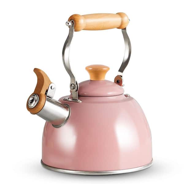 7-Cup Pink Stainless Steel Stovetop Whistling Tea Kettle with Pour Spout and Cool Touch Ergonomic Handle