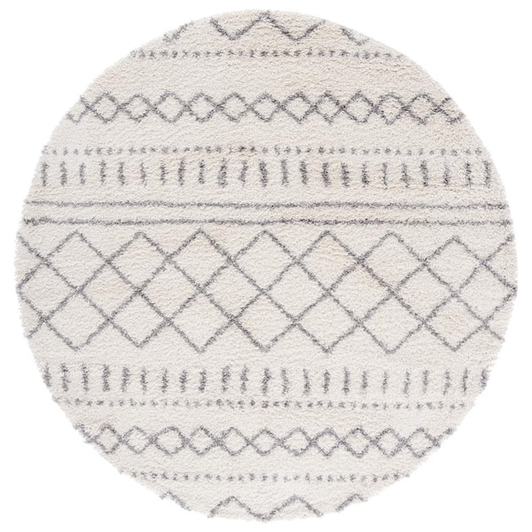 SAFAVIEH Arizona Shag Ivory/Gray 3 ft. x 3 ft. Geometric Lodge Round Area Rug