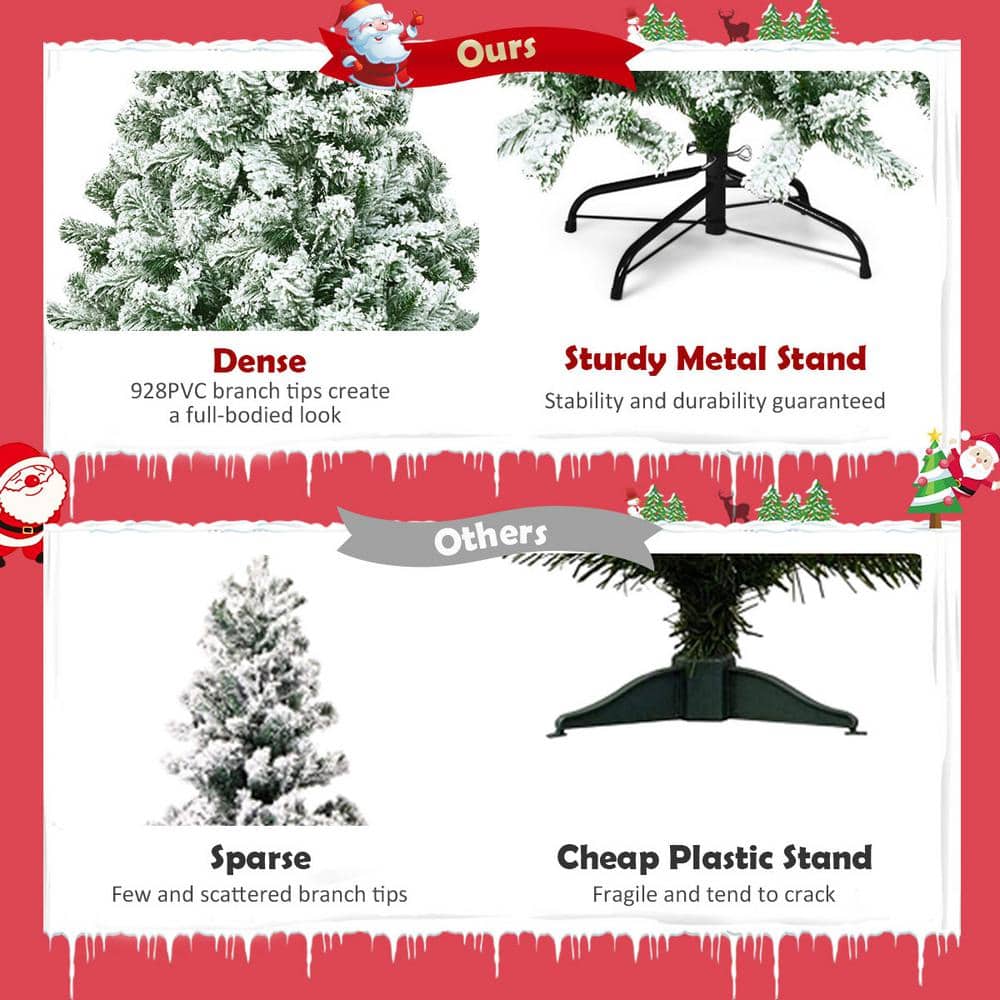 6FT Snow Flocked Pine Artificial Christmas Tree with Metal Stand