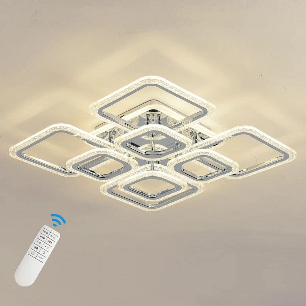 23.62 in. 80-Watt Modern Chrome Integrated LED Flush Mount with Clear Acrylic Shade for Living Room Bedroom kitchen price history on PriceWatchPro