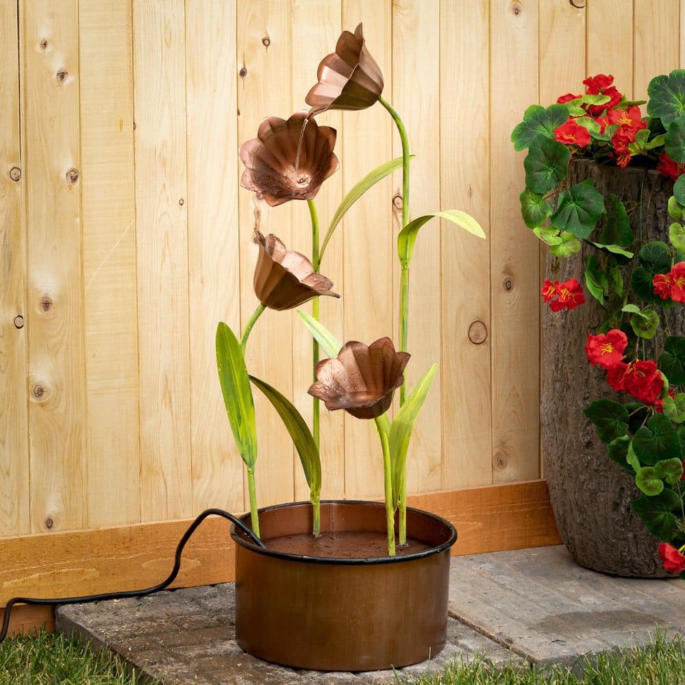30" Copper and Green Metal Tulip Fountain