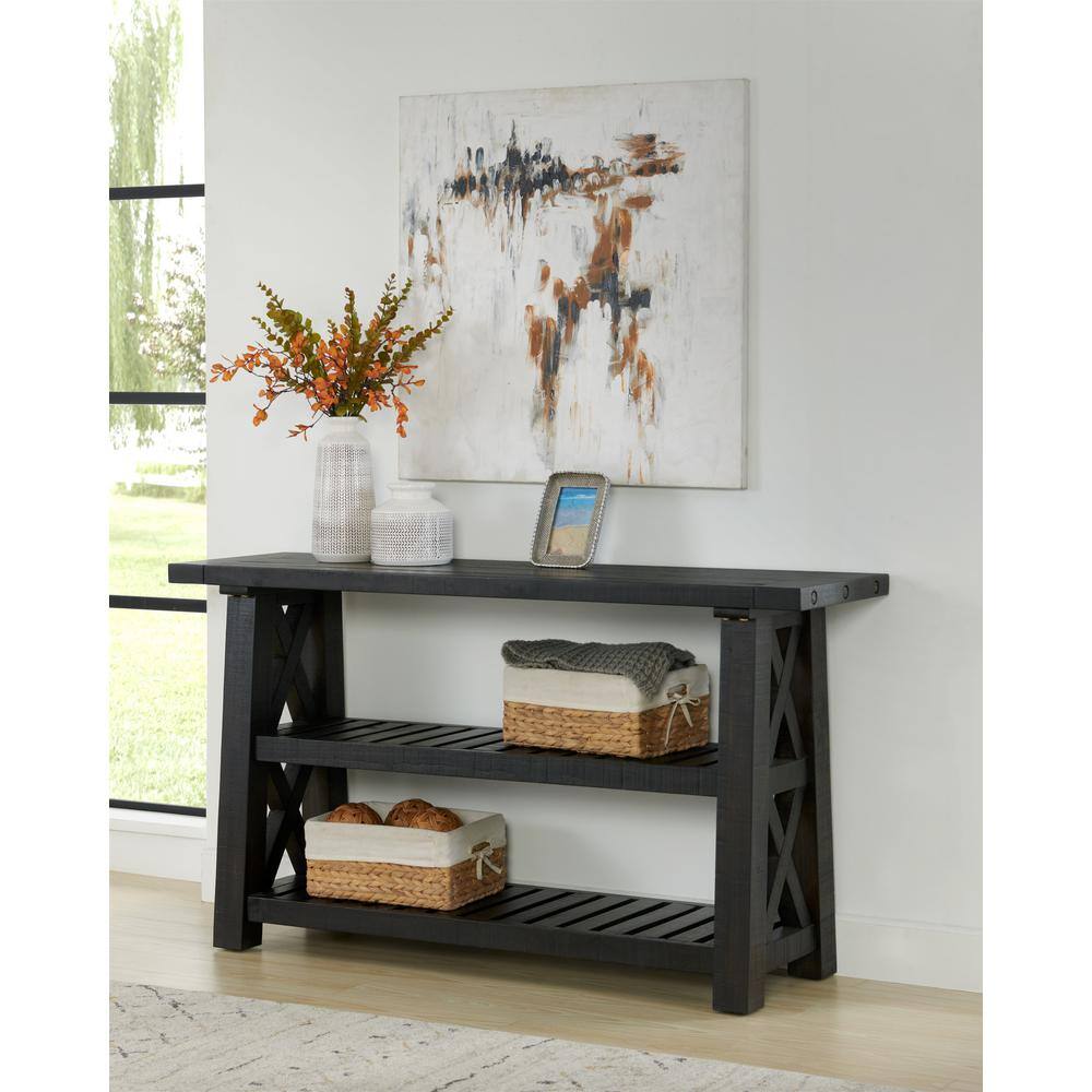 Bolton 55" Black Stain Wood and Metal Console Table with Storage