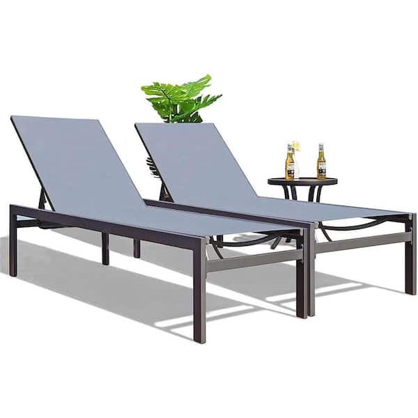 KOZYARD 2-Pack Gray Modern Full Flat Aluminum Outdoor Patio Reclining Adjustable Chaise Lounge