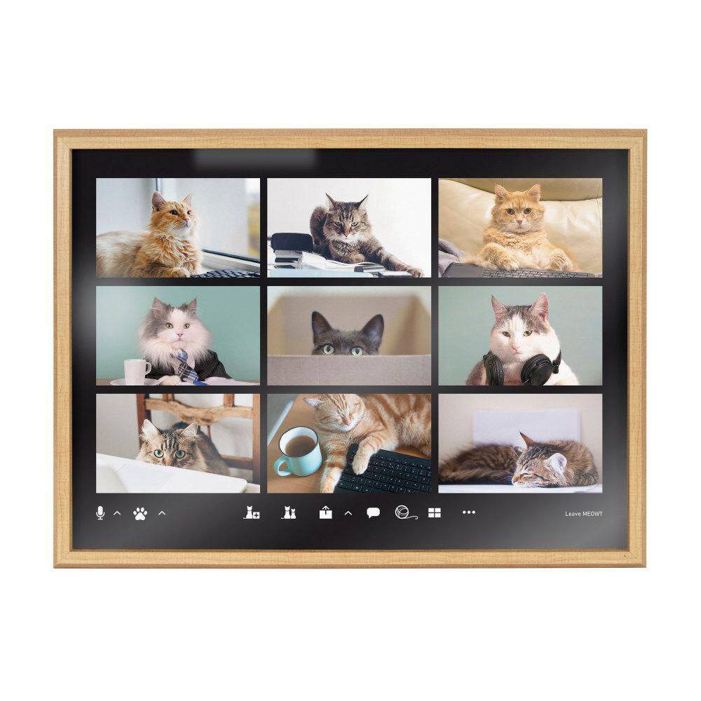 18" x 24" Natural Framed Video Chat Cats Glass Wall Art