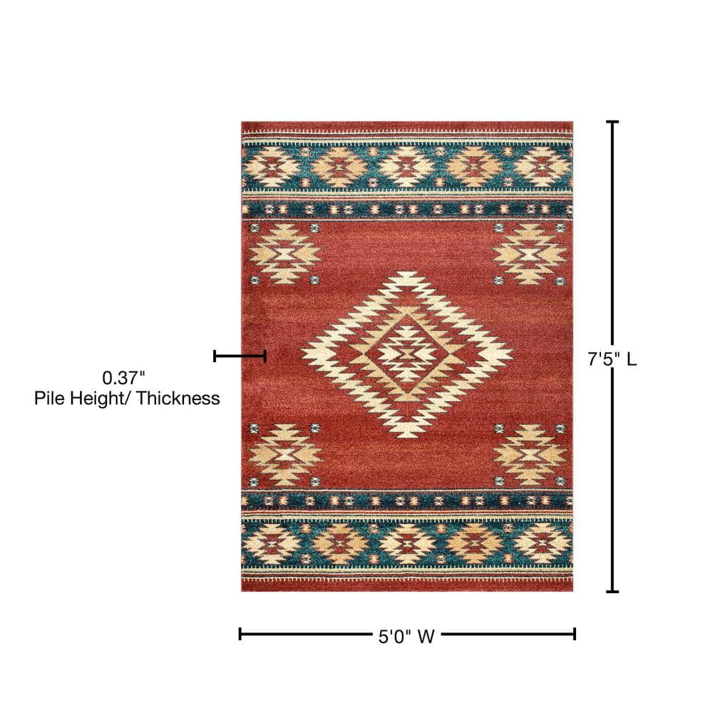 Margene Red and Beige Southwestern 5' x 7' Synthetic Area Rug