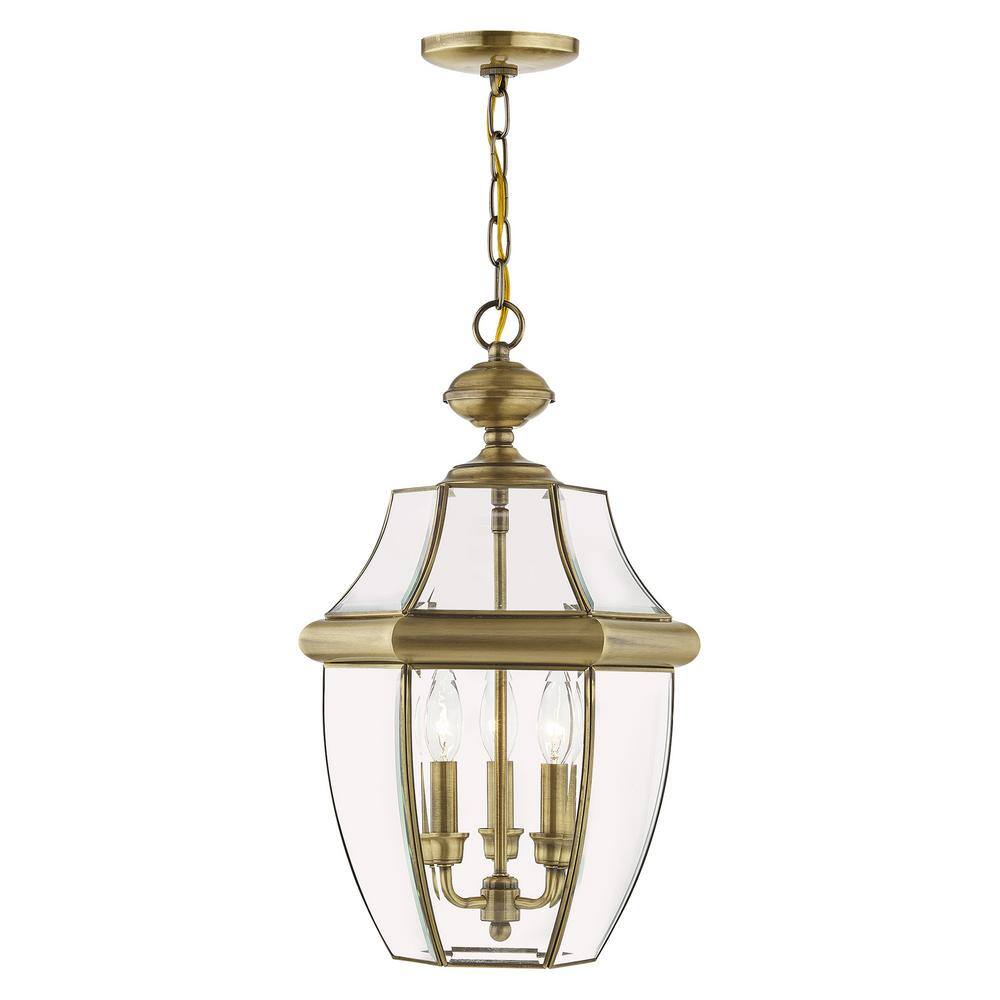 Monterey Antique Brass 3-Light Outdoor Pendant with Clear Beveled Glass