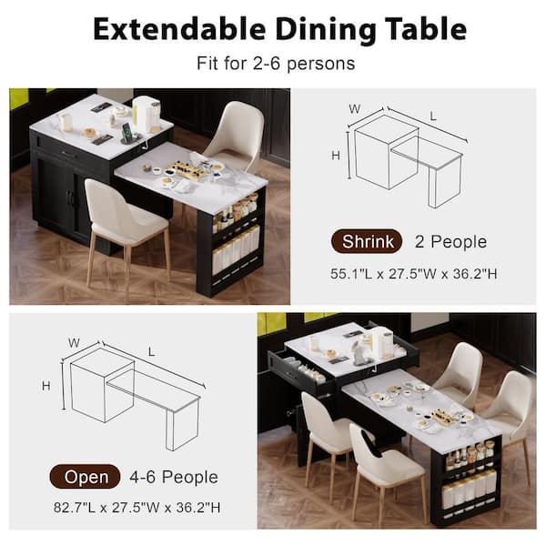 WFHTU 3 Piece Kitchen Island Set With 2 Stools And 2 Shelves Faux Marble Dining Table Set