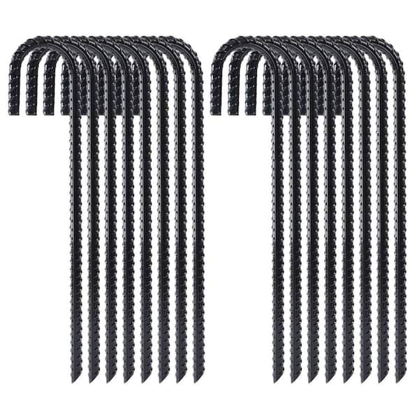 Laybus 12 in. 16 Pack Black Rebar Stakes Heavy Duty J Hook Chain Link Fence Stakes Trampoline Stakes and Tent Stakes