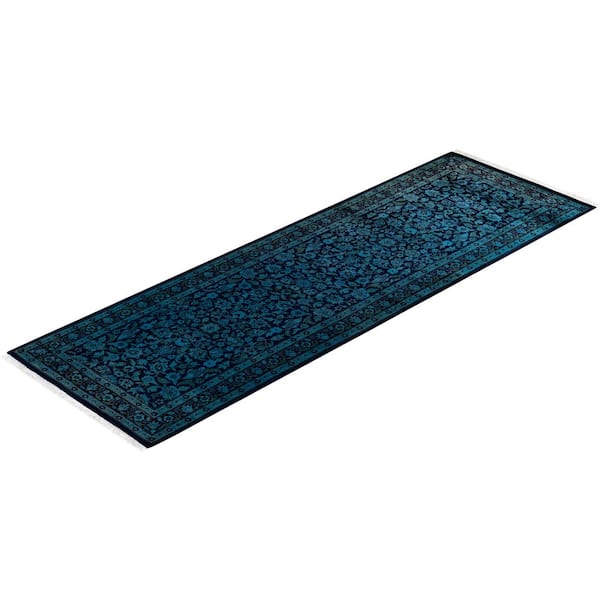 Overdyed Blue 2 ft. 7 in. x 8 ft. 1 in. Wool Indoor Area Rug
