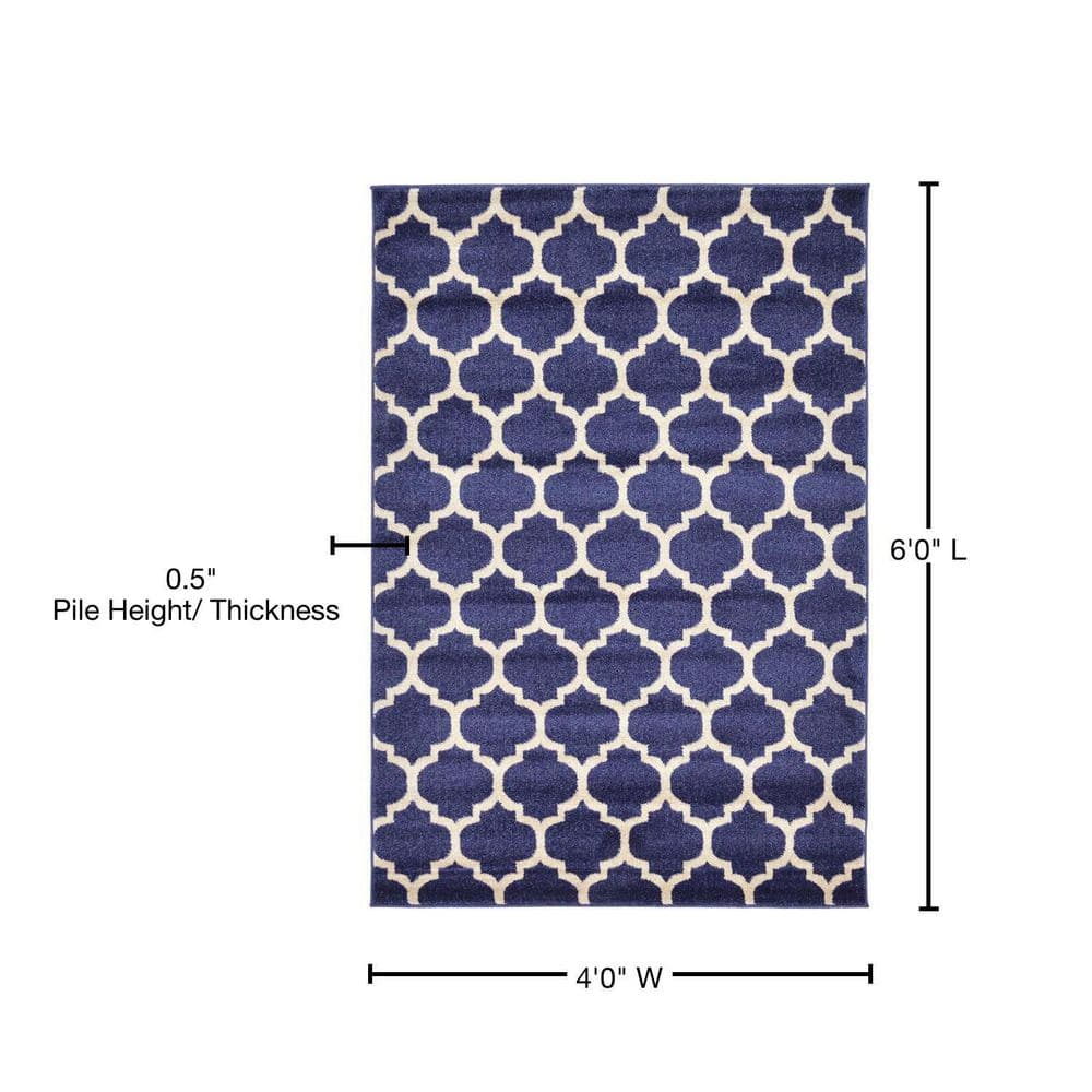 Elegant Dark Blue Trellis 4' x 6' Synthetic Easy-Care Area Rug