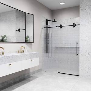 Elan 68 to 72 in. W x 74 in. H Sliding Frameless Shower Door in Matte Black with 3/8 in. (10mm) Fluted Glass